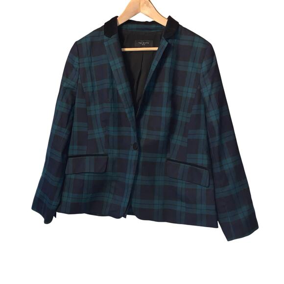 Talbots Blazer Jacket Women's 14 P Plaid Velvet Trim One Button Lined - Picture 3 of 7